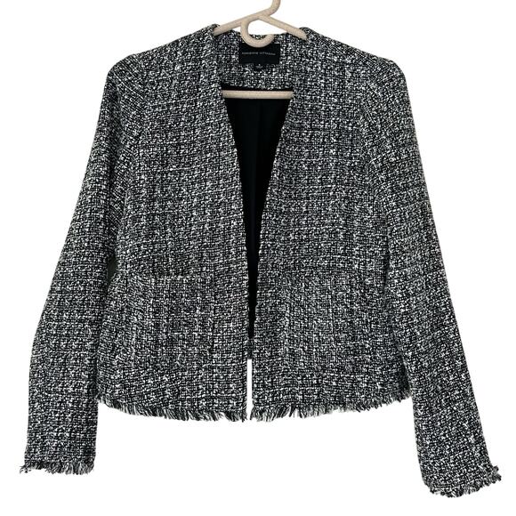 Adrienne Vittadini tweed raw edge open blazer pockets academia preppy fall S - Picture 1 of 16